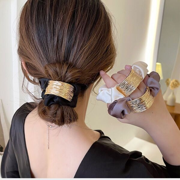 人気 ゴールド メタル シュシュ ヘアアクセサリー ヘアゴム ヘアアレンジ 髪留め 髪飾り