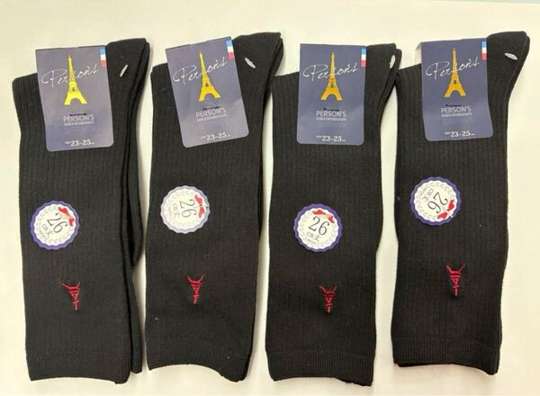 PERSON'S パーソンズ ソックス 靴下 ブラック 黒 4足セット スクールソックスに 26cm丈 サイズ 23-25㎝