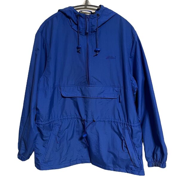 【美品】80s L.L.Bean アノラックパーカー 青 筆記体 刺繍ロゴ 台湾製 ハーフジップ ナイロンジャケット