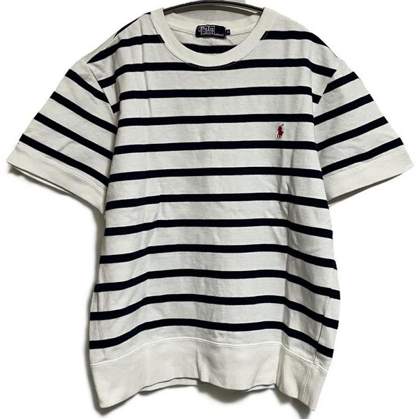 未使用級 00s ラルフローレン スウェット Tシャツ M 白×紺ボーダー 半袖スウェット カットソー ポロラルフローレン