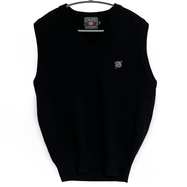 80s CHAPS ラルフローレン ウール ニットベスト 黒 M 日登美製