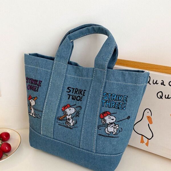 スヌーピー刺繍デニムトートバッグ野球 SNOOPY バッグ