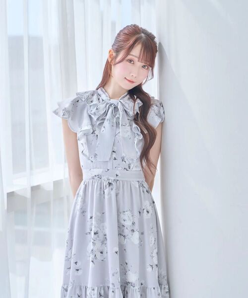 ロゼミューズ rose print flare dress ワンピース