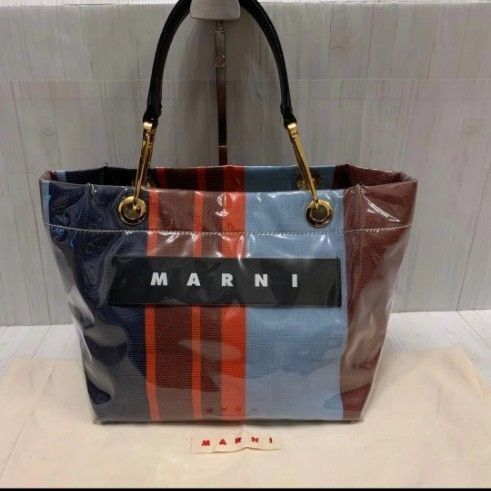 MARNI マルニ GLOSSY グロッシーグリップ ストライプ ハンドバッグ