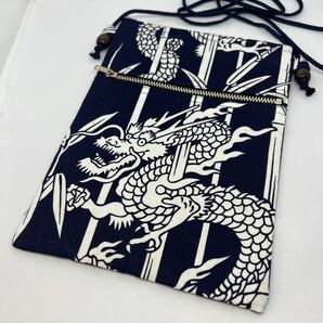 お祭りポシェット 江戸紐/紺 龍と竹 サコッシュ ハンドメイド