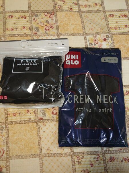 ユニクロ Tシャツ Vネック クルーネック Lサイズ ブラック 2枚セット 未使用