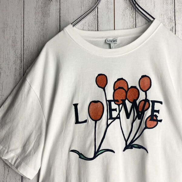 【タグ付き☆未使用級】LOEWE ロエベ ロゴ刺繍 Tシャツ ハーバリウム フラワー ホワイト M メンズ レディース