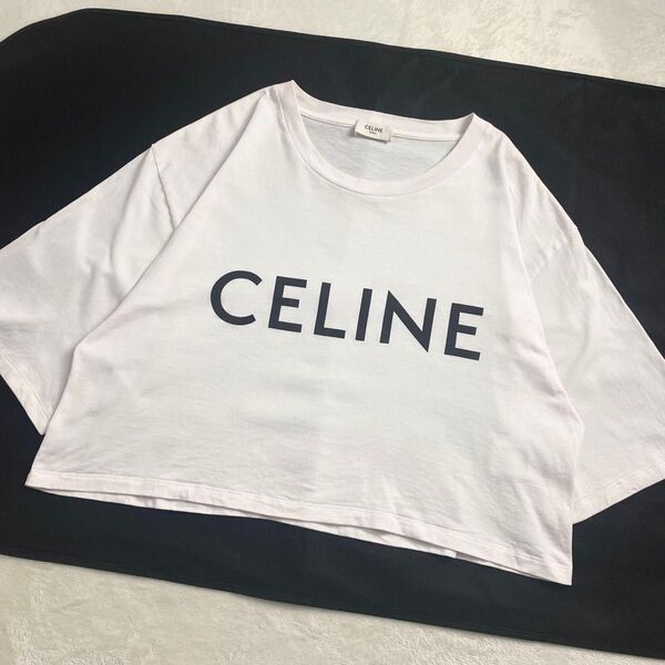 【レシート有り☆希少XL】大人気 CELINE セリーヌ クロップドTシャツ センタープリントロゴ ホワイト 白 ショッパー付き