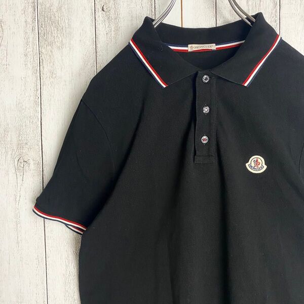 【人気モデル☆美品】MONCLER モンクレール ポロシャツ ブラック ロゴ刺繍 半袖 M