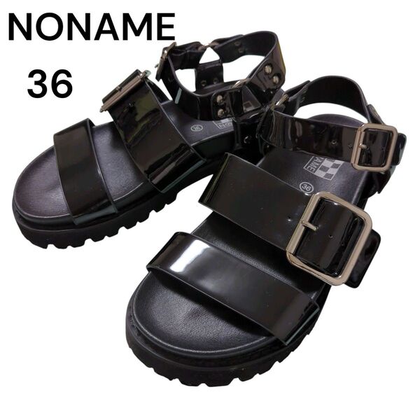 美品 レア NO NAME エナメル サンダル ブラック 23cm 黒 ノーネーム