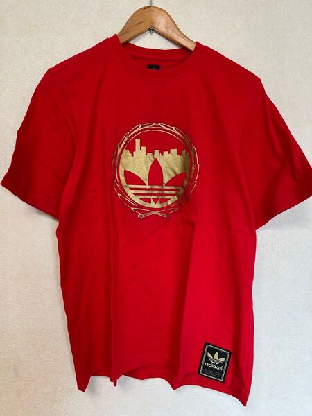 【80's adidas】美品・アディダス ロゴTee トレフォイル Mサイズ レッド×ゴールド