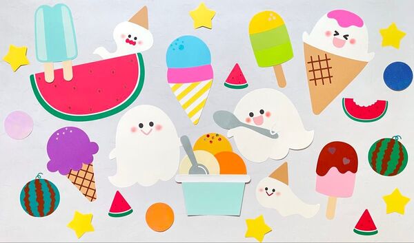 壁面飾り 夏 7月 8月アイスクリームおばけ 部屋飾り 窓飾り 保育壁面 保育園 幼稚園 幼保小学校施設病院お店などに