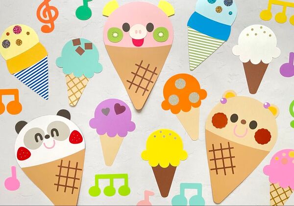 【在庫1点】壁面飾り 7月 8月 どうぶつアイスクリーム 部屋飾り 窓飾り 保育壁面 保育園 幼稚園 施設など