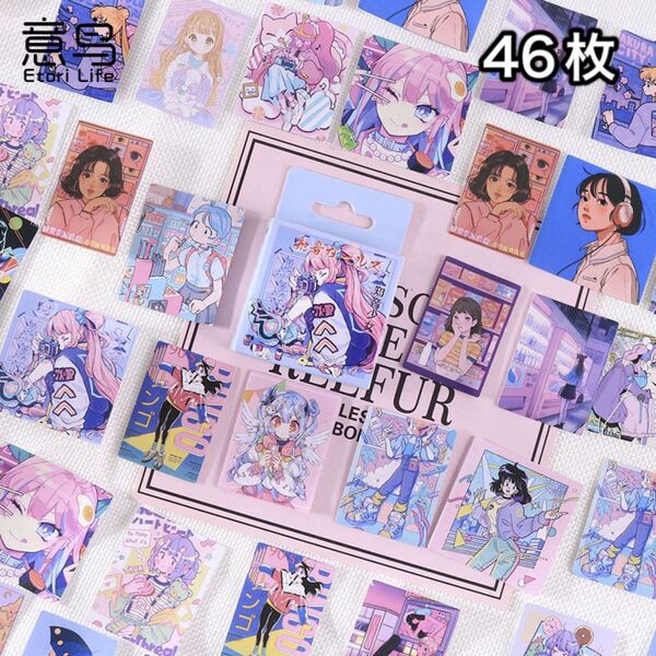 女の子 海外 ブルー フレークシール ステッカー シール コラージュ 素材 【No.36】