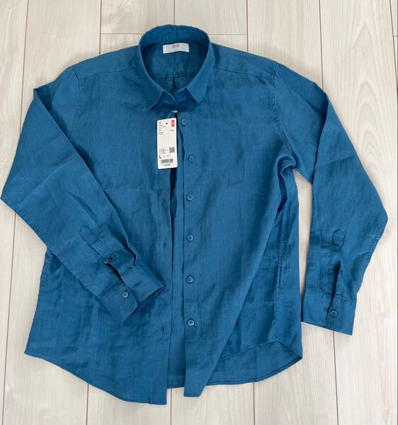 UNIQLOユニクロ 今期物 プレミアムリネンシャツ レディース サイズL Blue ブルー