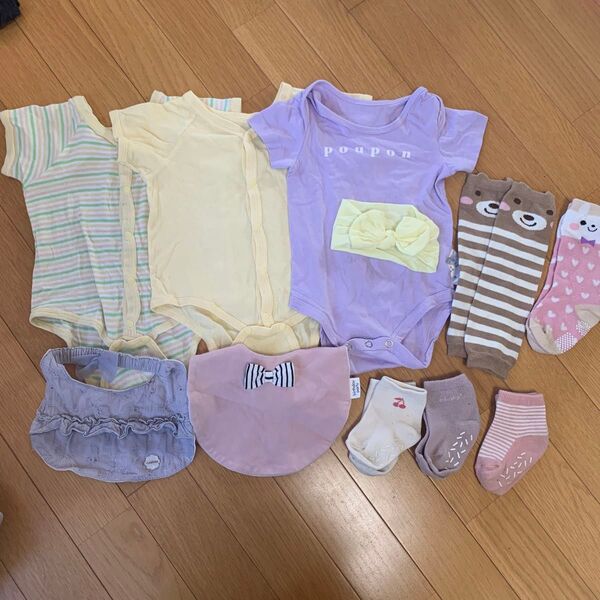 女の子 ベビー ロンパース ベビー服 ベビー肌着 赤ちゃん セット まとめ売り ソックス スタイ レッグウォーマー ヘアバンド