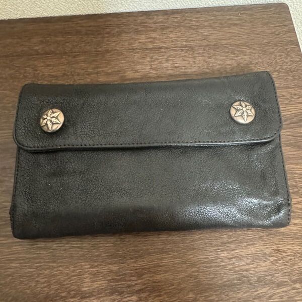 クロムハーツ CHROME HEARTS WAVE ウェーブ 長財布 レザー ブラック ウォレット スター ダガー シルバー925
