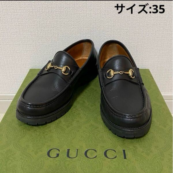 【美品】GUCCI ホースビットローファー ブーツ 黒 金 35 厚底