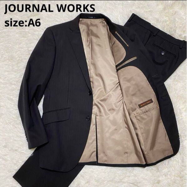 【美品】AOKI ジャーナルワークス スーツ ブラウン A6 ストライプ