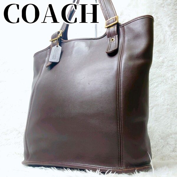 【美品】OLD COACH オールドコーチ トートバッグ バケツ型 ダークブラウン 9090 肩掛け 大容量 グラブタンレザー
