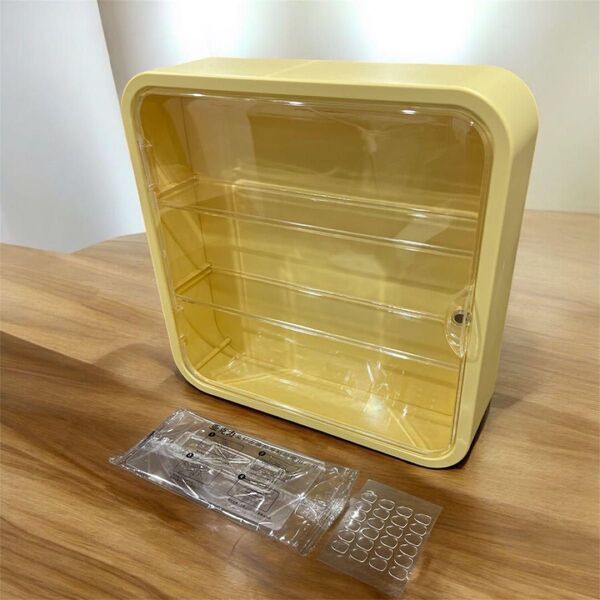 新品未使用 コレクションケース 3段 黄色 壁掛け可能 収納ケース ケース 小物収納ケース フィギュア カプセルトイ ディスプレイ