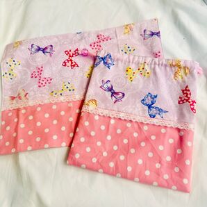 ハンドメイド 給食セット ランチョンマット 25×35 リボン ドット 星 女の子 入園入学