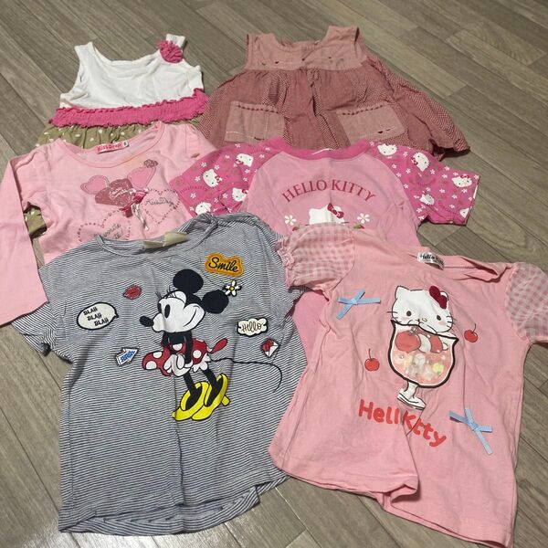 100サイズ まとめ売り セット 保育園 半袖 長袖 Tシャツ 子供服 女の子 ワンピース チュニック キティちゃん