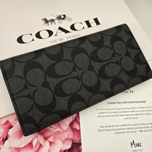 【新品未使用】COACH コーチ シグネチャー 薄型長財布 メンズ ブラック黒