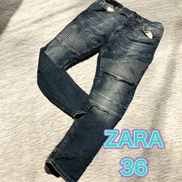 ZARA ストレッチ デニム パンツ メンズ 36 インディゴブルー Mサイズ ネイビー
