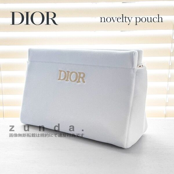 【新品】Christian Dior ディオール ホワイト 刺繍ゴールドロゴ スウェード ノベルティー ポーチ コスメポーチ