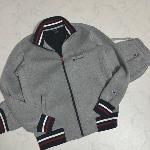 ビッグサイズ/XXLサイズ Champion チャンピオン スウェット セットアップ 上下 ジャージ グレー ロゴマーク メンズ