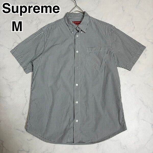 希少 Supreme シュプリーム 半袖シャツ ボタンダウン ギンガムチェック コットン 春夏 メンズ カジュアル グレー系 M