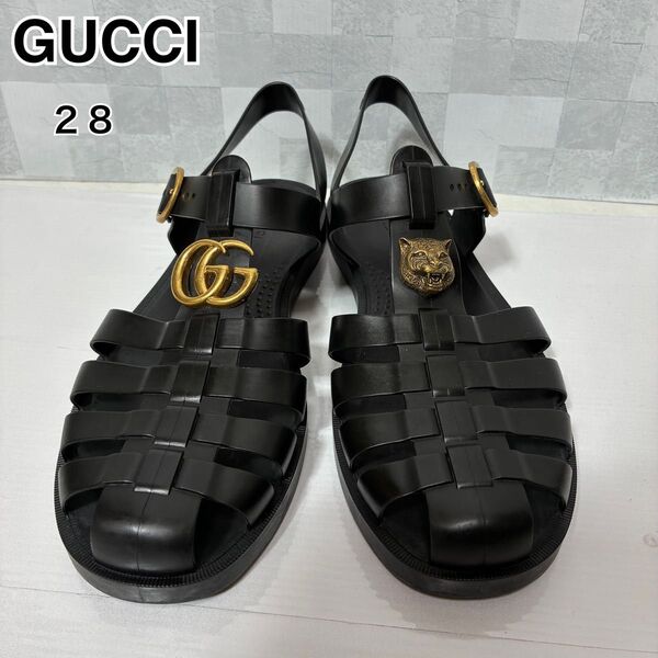 希少 GUCCI グッチ グルカサンダル キャットヘッド マーモント ラバーバックルストラップサンダル (9) 28cm ロゴ金具