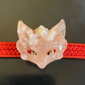 桜瑪瑙 狐面 帯留 天然石 職人の手作り 和装小物 ピンク ②