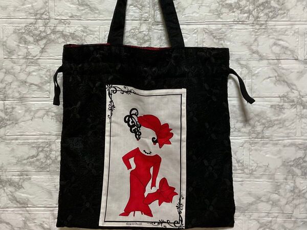 巾着トートバッグハンドメイド ロラライハリス