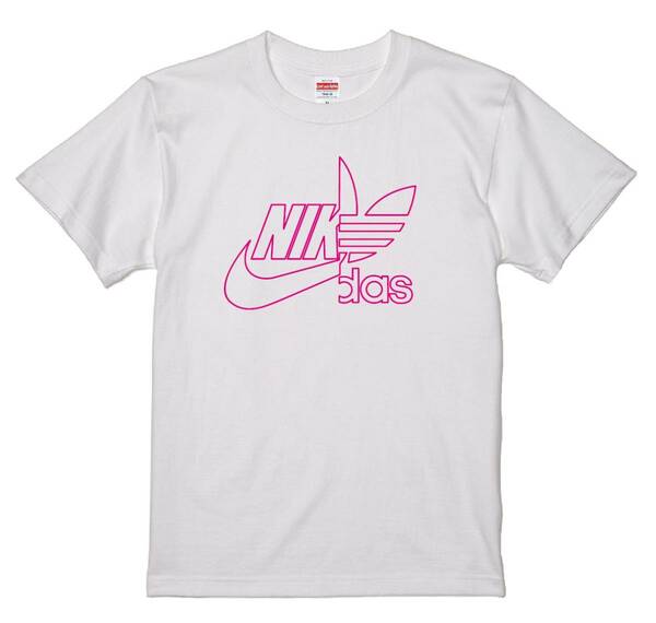 ナイダス　ラインTシャツ　Sサイズ　ホワイト×ピンク