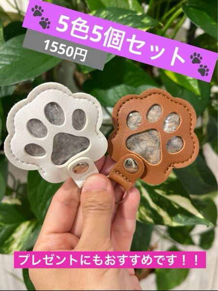 肉球デザイン キーホルダー 5個セット(5色) キラキラ肉球シール1ロール(約500枚)プレゼント中