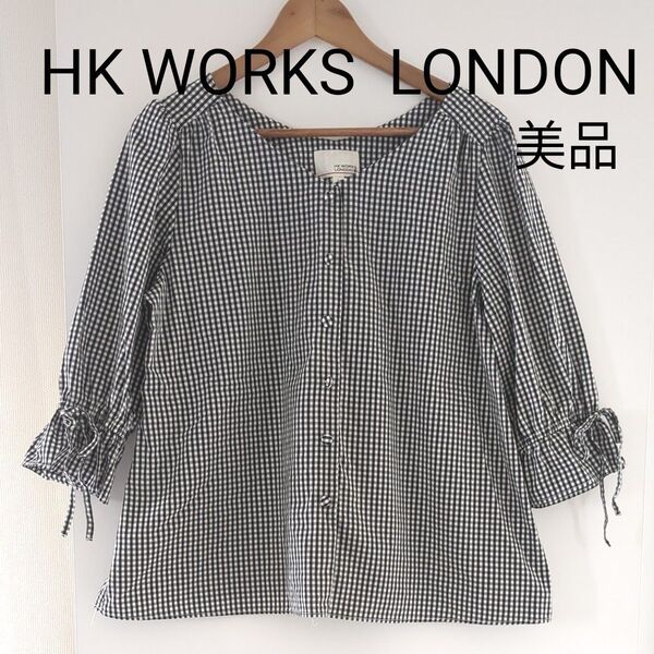 美品 しまむら HK WORKS LONDON ブラウス シャツ ギンガムチェック柄 エイチケーワークスロンドン