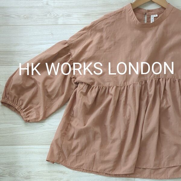 美品 しまむら HK WORKS LONDON ブラウス シャツ オレンジ М 長袖 バルーンスリーブ