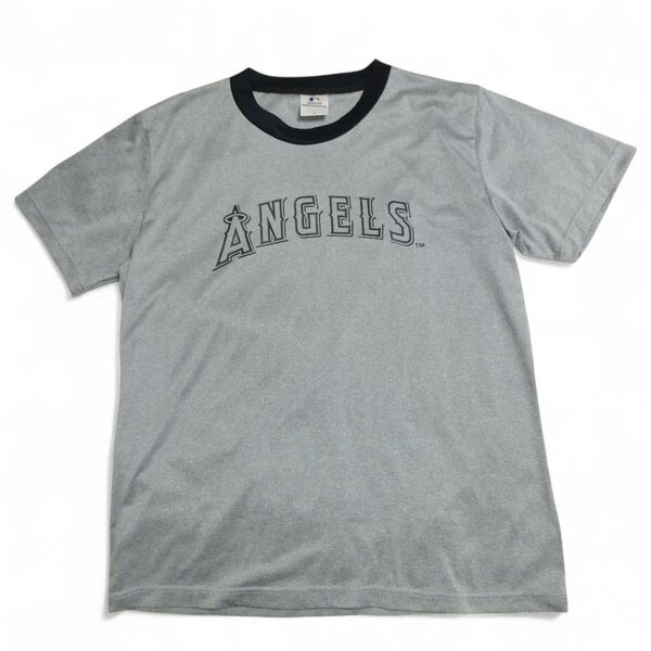 00s 00年代 MLB オフィシャル ロサンゼルス エンゼルス リンガーネック Tシャツ グレー M ポリエステル100%