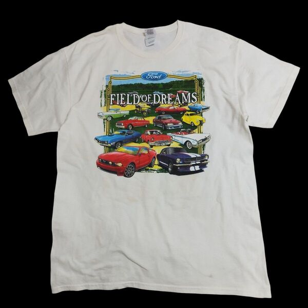 00s 00年代 GILDAN ギルダン FORD フォード アメ車 名車 マスタング Tシャツ アイボリー L