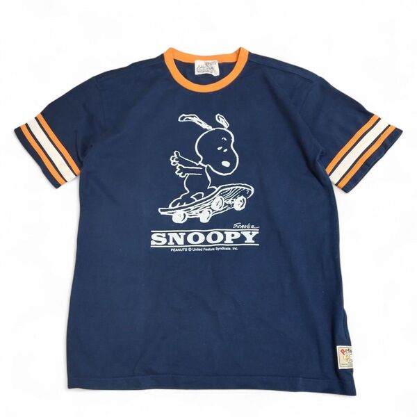 00s 00年代 復刻 スヌーピー SNOOPY ビンテージタイプ リンガーネック Tシャツ ネイビー M - L相当