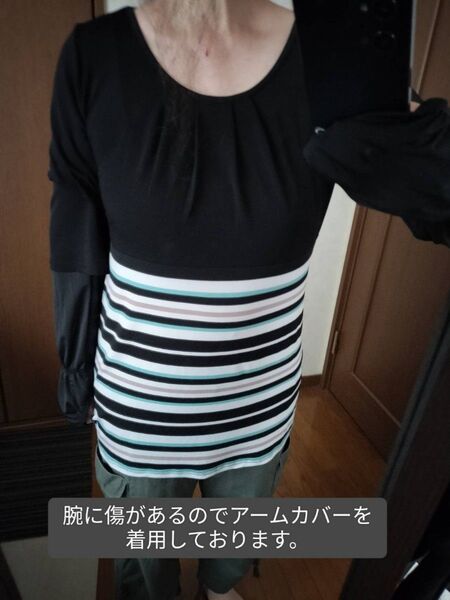 ボーダートップス チュニック 七分袖 春夏物 Lサイズ 婦人服