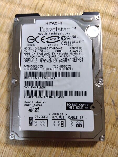 PC9821対応 新品 HITACH 2.5インチ 厚さ9.5mm IDE HDD 4.3GB 内蔵ハードディスク