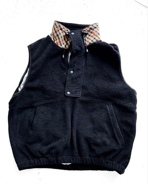 DAKS 黒、チェック ハーフジップ フリース スタンドカラーベスト