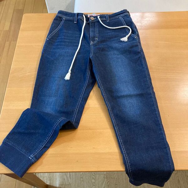 レディースデニムパンツ ウエストゴム 紐付き 裾リブ インディゴブルー C-SEVENTEEN サイズM