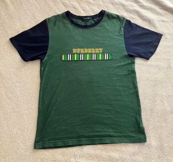 半袖Tシャツ カラーmix バーバリー 半袖 Tシャツ 150 緑 グリーン 紺 日本製 綿100%カラーグリーン