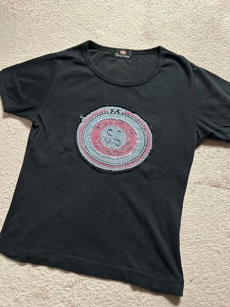 エスニック アジアン Flower Children Tシャツ カットソー レディース トップス パフスリーブ ショート丈 黒