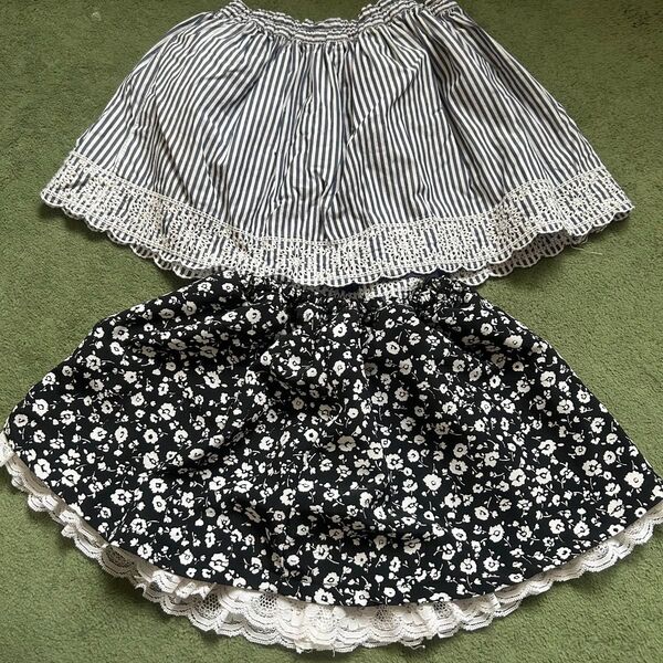 95cm 女の子 スカート Samansa Mos2 LAGOM ストライプ 花柄 レース 黒