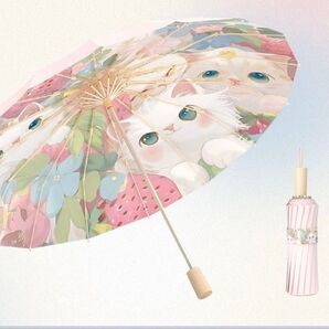 傘 折りたたみ 晴雨兼用 軽量 遮光 超撥水 断熱 超軽量 16本骨 UVカット 可愛い猫(ピンク)丈夫 おしゃれ インスタ映え